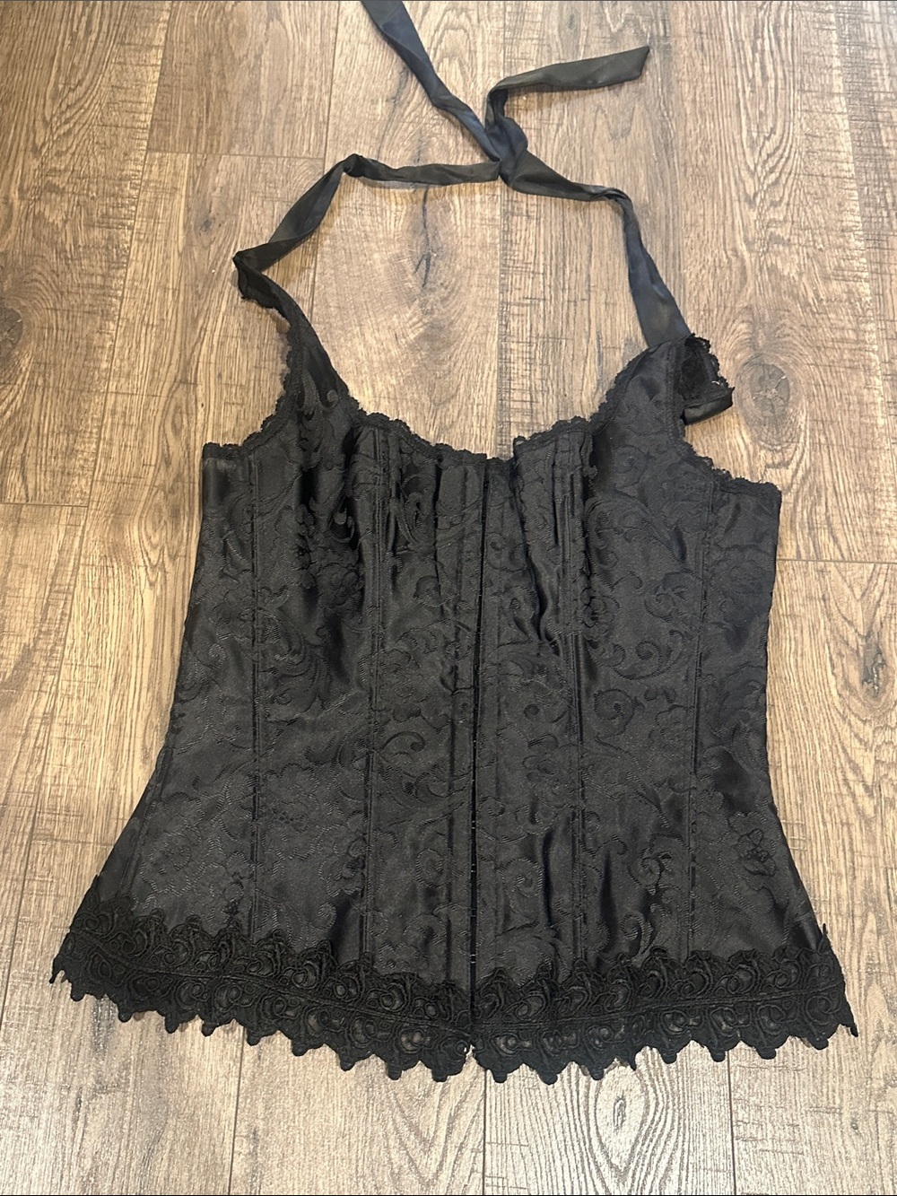 Black Lace Brocade Halter Corset Top